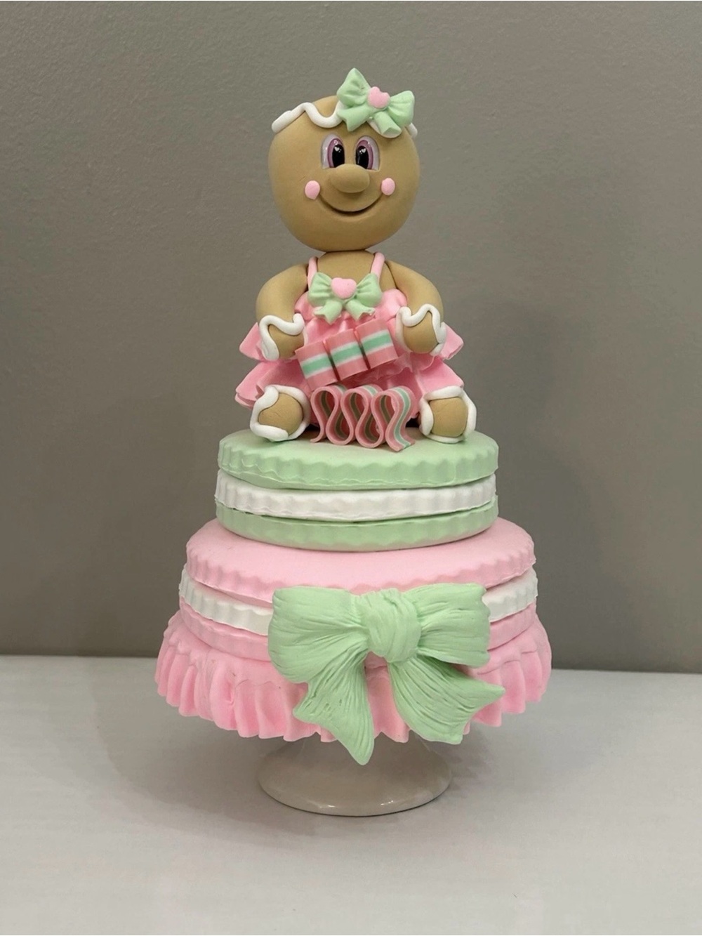 Pastel Pink & Mint Fake Macaroon Gingerbread Handmade Faux Dessert Display - Picture 6 of 8